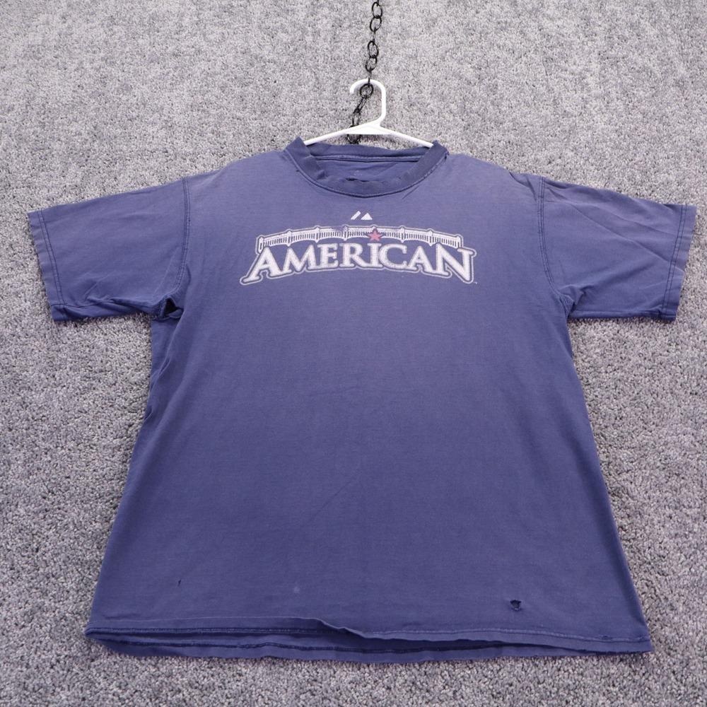 Majestic T Shirt Mens Large Blue American League Baseball Distressed Graphic Tee